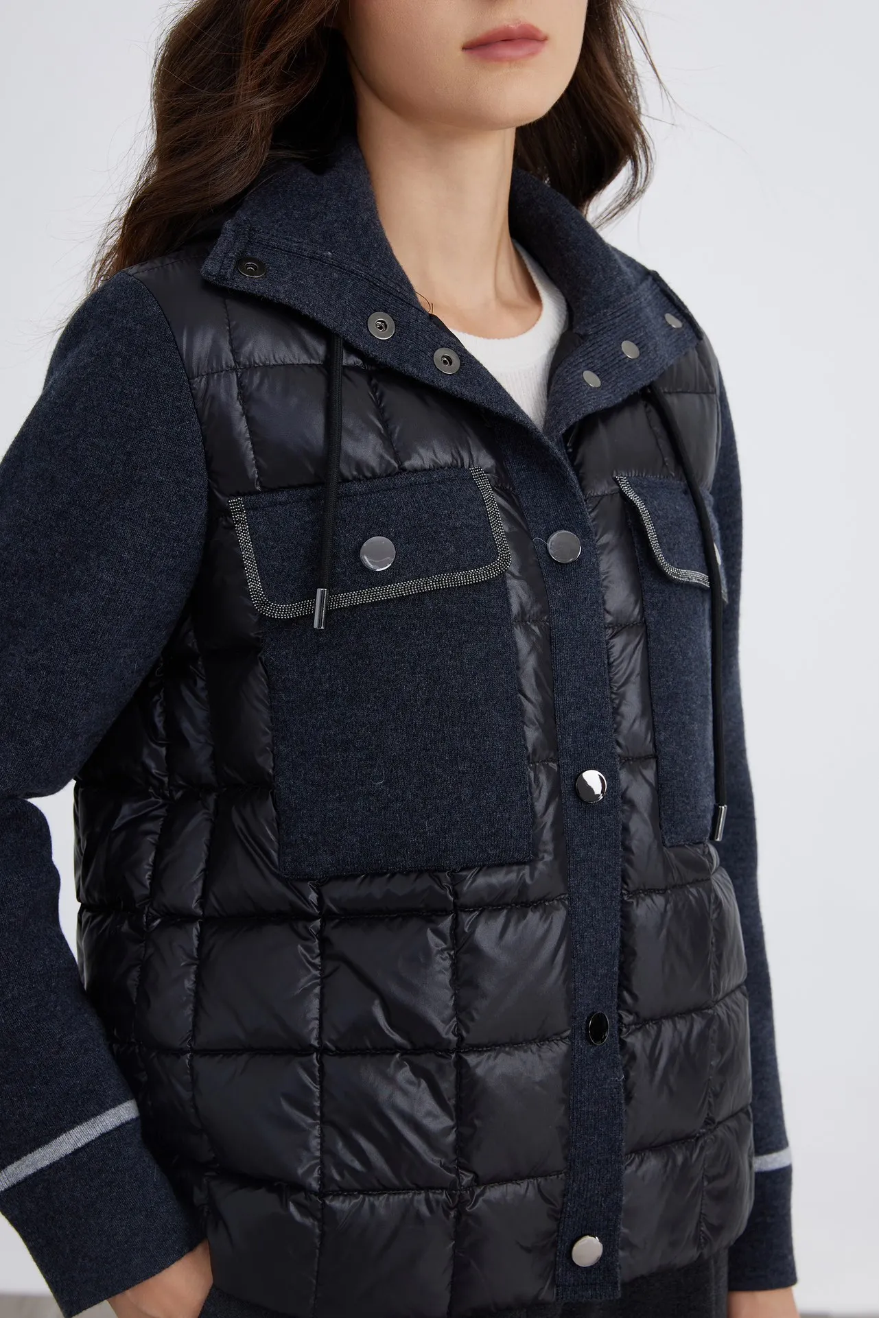 2025 New Popular Popular Jacket Beaded Wool Stitching White Duck Down Light Hooded Down Jacket For Women Winter