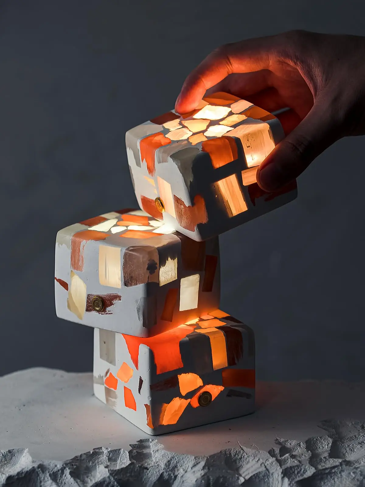 Handcrafted Night Light - Broken Light·Sugar,Random Stone Pattern,USB Rechargeable LED Lamp with 3-Color Temperature, Touch