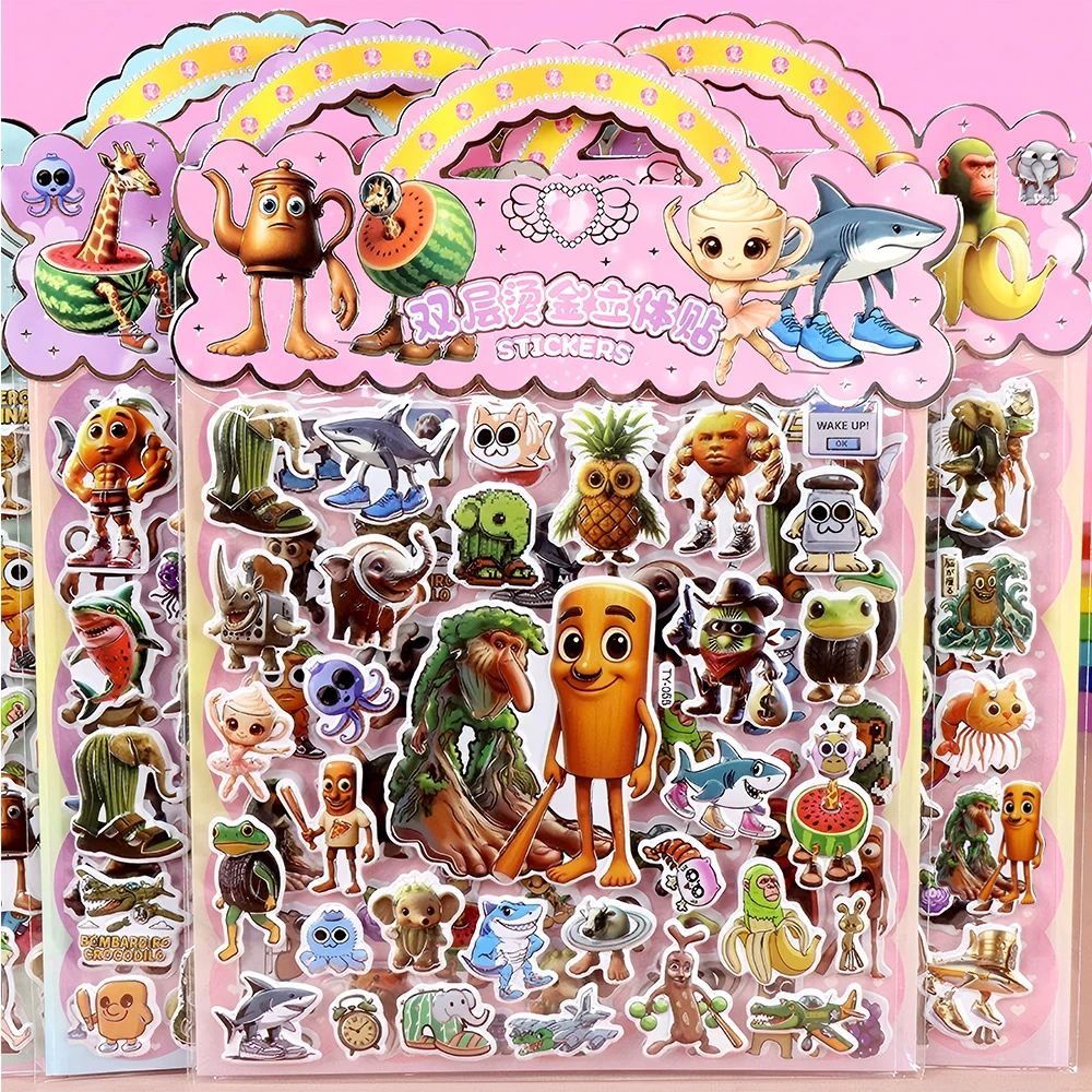 1/3/6PCS Italian Brainrot Bubble Stickers for Kids Waterproof DIY Laser Cut Stickers Office Stationery and School Supplies Decor