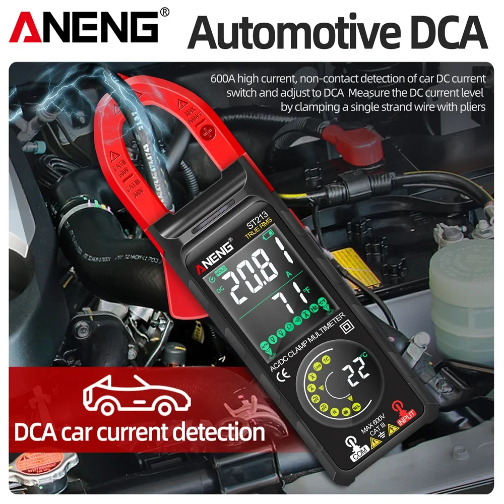 Digital Clamp Meter ANENG DC/AC Current 6000 Counts 400A Amp Multimeter Large Color Screen Voltage Tester ST213 Car Hz NCV Ohm