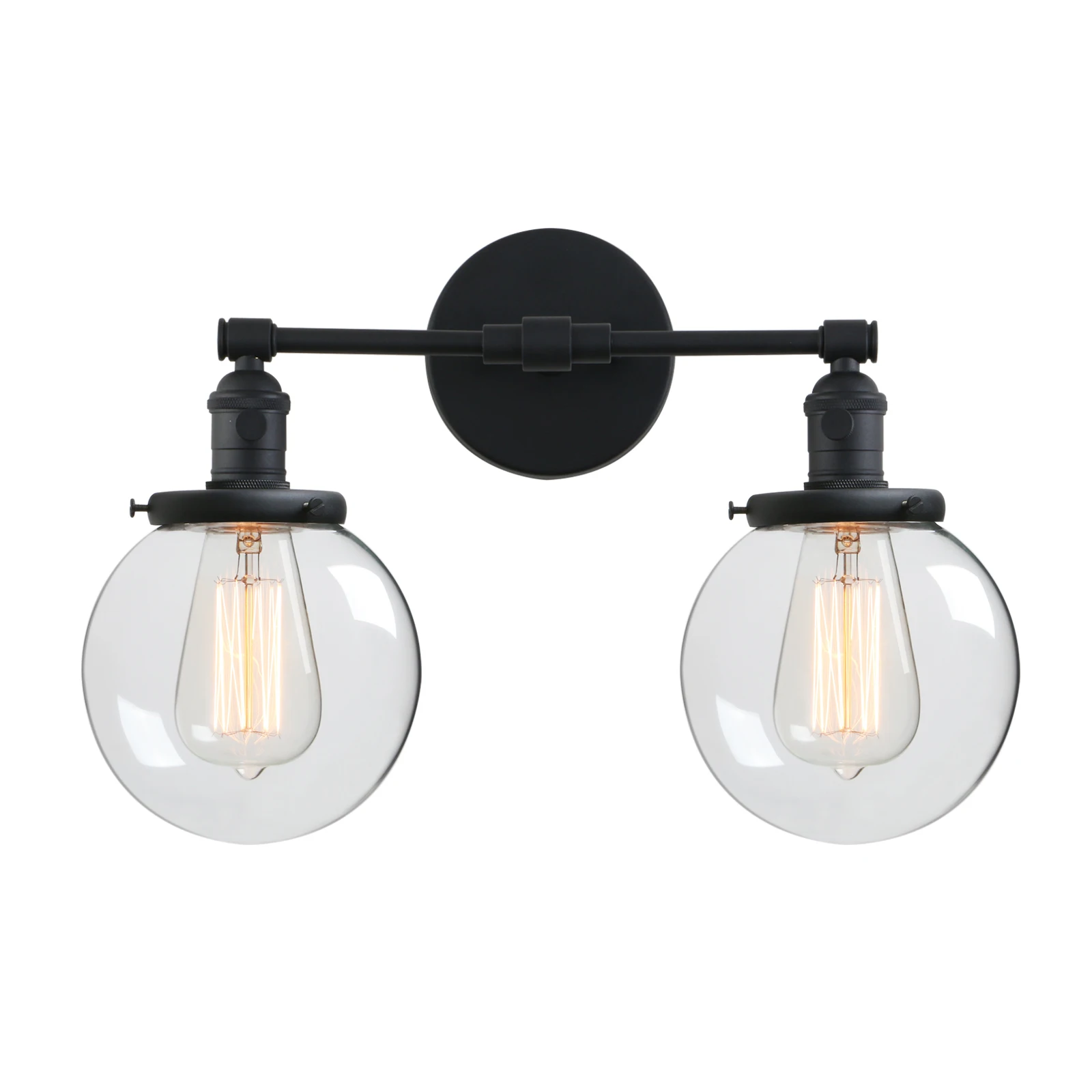 

Phansthy Double Sconce Vintage Industrial 2-Light Wall Light with 5.9 Inches Clear Glass Canopy(Black)