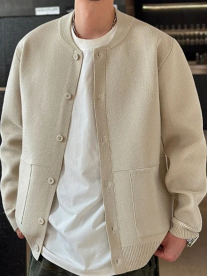 

Повседневный вязаный кардиган для мужчин с круглым пуговицами, бейсбольный воротник, длинный свек, универсальный, весенне-осенний, теплый, дышащий