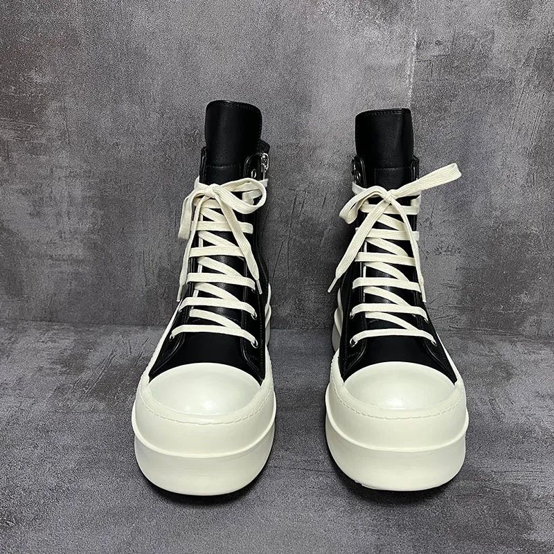 High Top Boots For Men Women Casual Platform Heels Sneakers Leather Jumbo Lace Up Zip Luxury Autumn Black Shoes