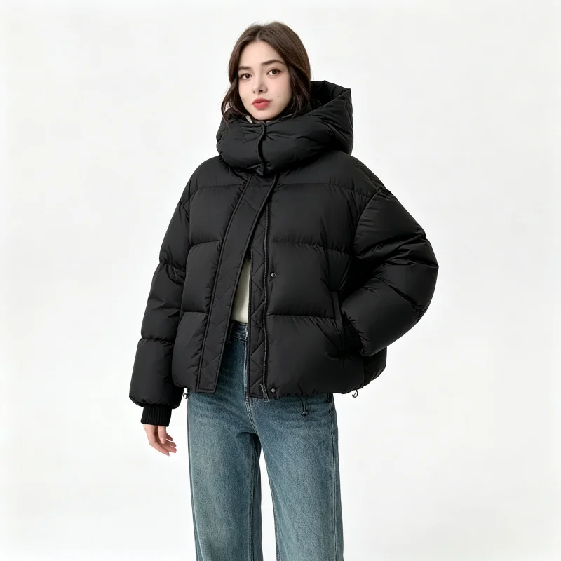 Women's Cropped Puffer Jacket Hooded Zip Up Lightweight Winter Warm Coat Oversized Puffy Outerwear Streetwear 2026