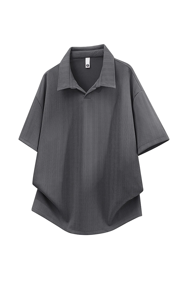 2026 Summer New Style Men's Textured Ice Silk Short Sleeve T-Shirt with Collar and Half Sleeve