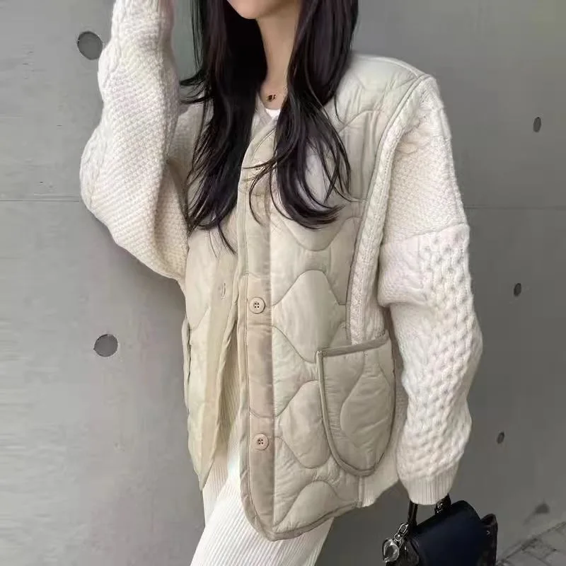 Women's Autumn/Winter Tops Coats Cotton Coats Patchwork Sweaters Color Blocking Warm Thickened New Design Soft Niche Versatile