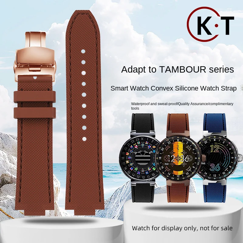 Rubber Watch band Raised Mouth 12mm Watch Strap Band butterfly buckle for LV Louis Vuitton Tambour men Smart Watch rubber strap