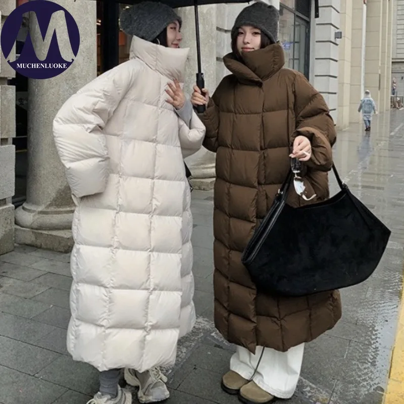 

Women's Winter Jacket Elegant Long Sleeve Standing Collar Thicken Korean Fashionable Casual Loose Warm Parka Coat