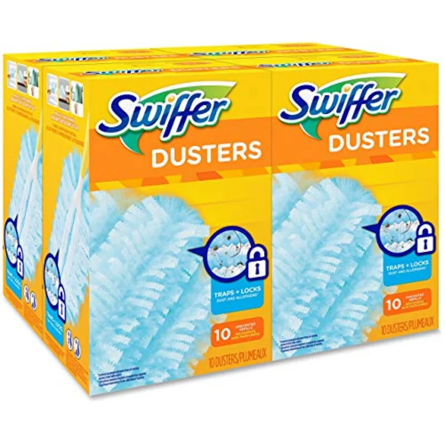 

Swiffer 21459CT Refill Dusters Dust Lock Fiber Light Blue Unscented 10/Box 4 Box/Carton Ideal for Daily Household Cleaning Effe