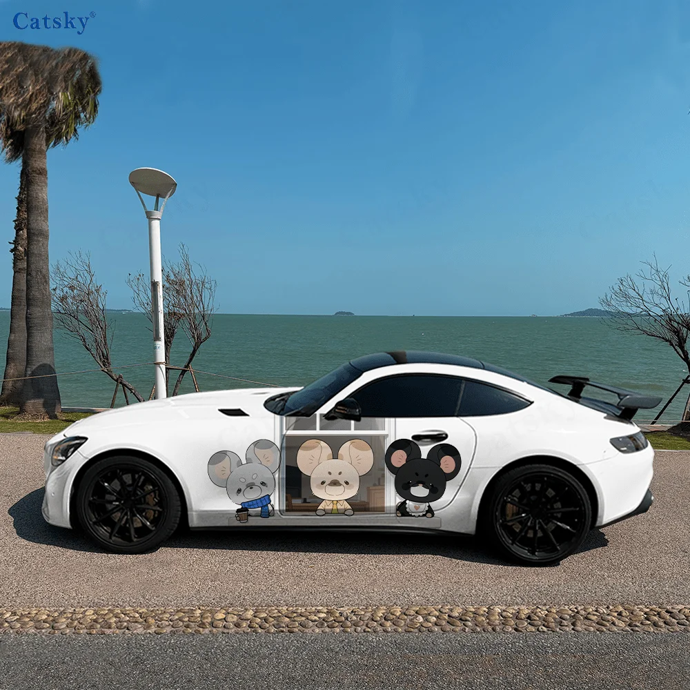Three cute mice are lying on the windowsill, IP Image, PVC Material, Suitable for Most Vehicles, Side Decorative Sticker, Waterp