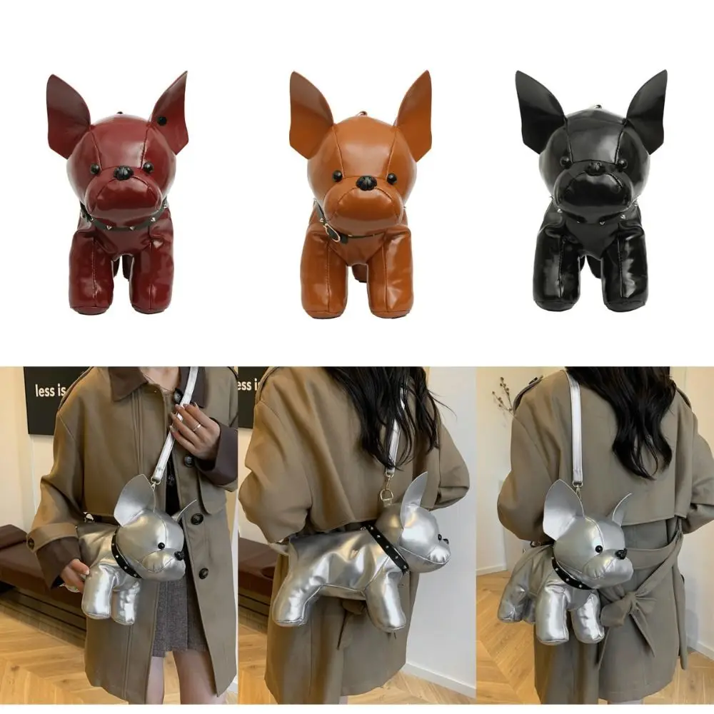 

Adjustable Strap Doggie Shoulder Bag Bulldog Shaped Zipper Closure Bulldog Crossbody Bag Wallet Tote Leather Material