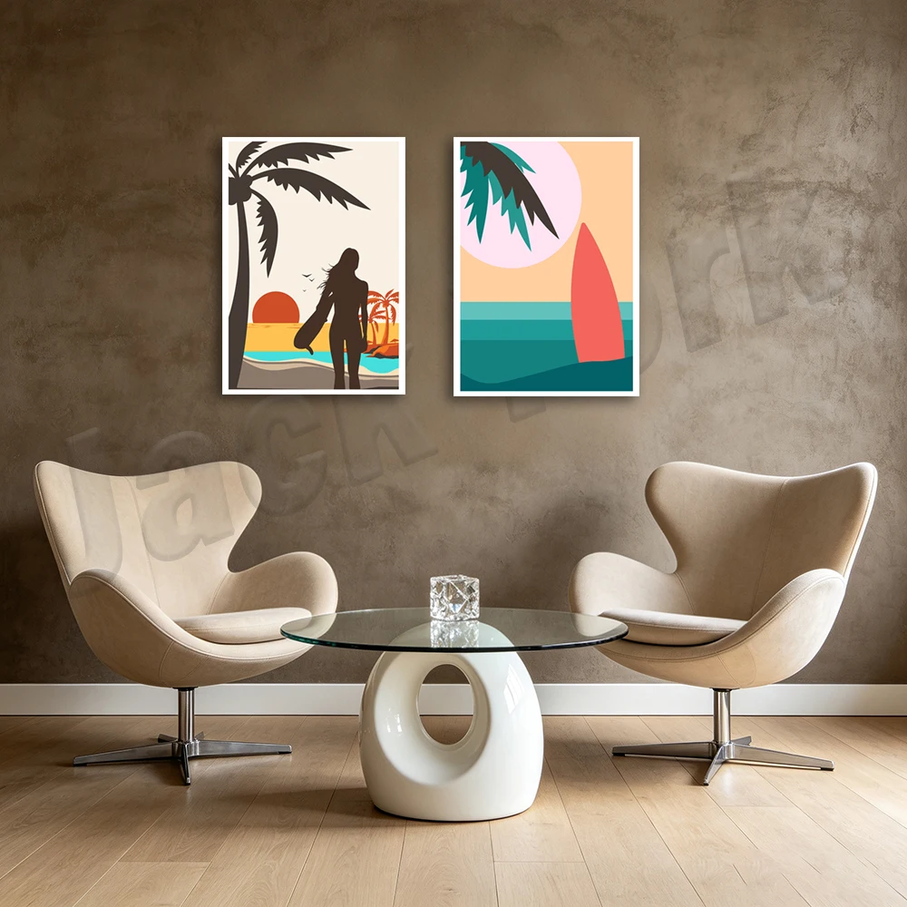 Surf print, surfer decorative summer art print, hawaii surfboard, ocean wall art surfing, big waves, vintage surfer beach poster