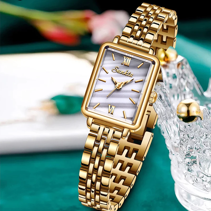 新しいファッション Sunkta エレガントなクォーツ女性の腕時計高級カジュアル防水ブレスレットレディース時計女性のためのランダムなギフトボックス