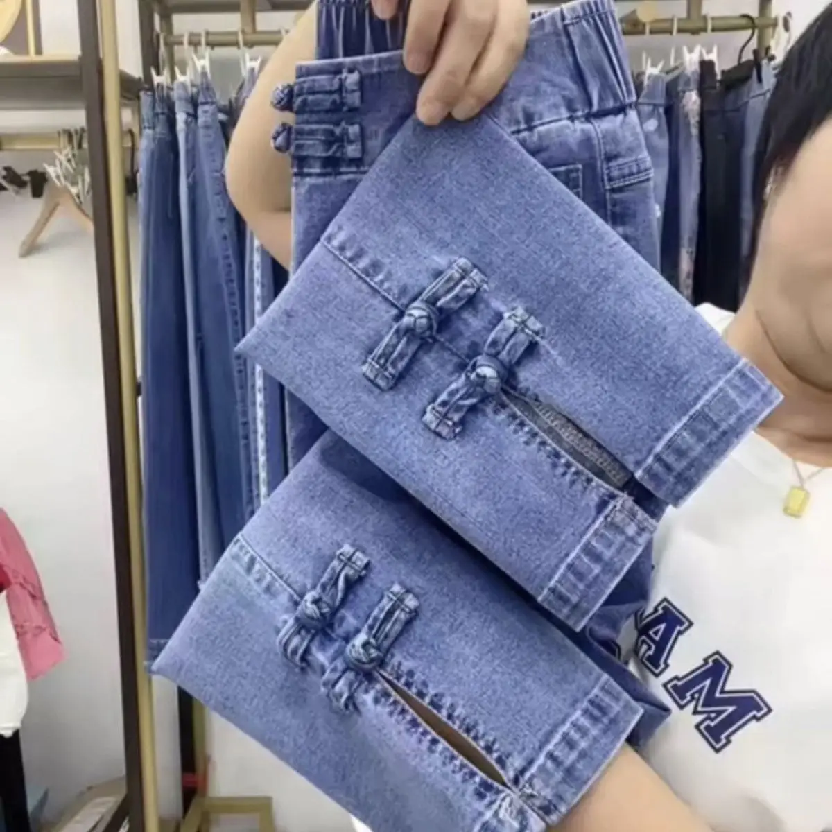 Jeans da donna di grandi dimensioni ad alta elasticità 2024 primavera autunno coreano pantaloni larghi dritti alla caviglia femminili allungano i