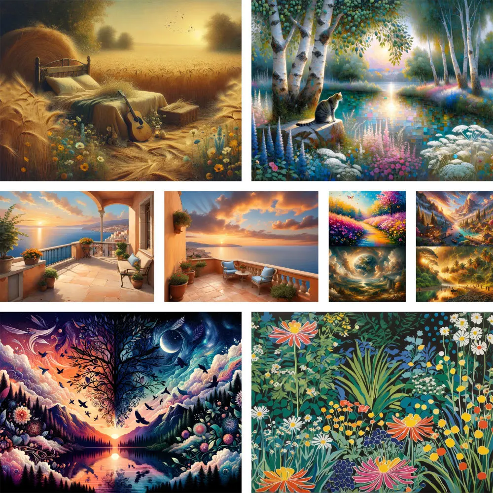 

Landscape Fantasy Nature Printed Canvas Cross-Stitch Set DIY Embroidery Craft Sewing Hobby Knitting Needle Promotions Stamped