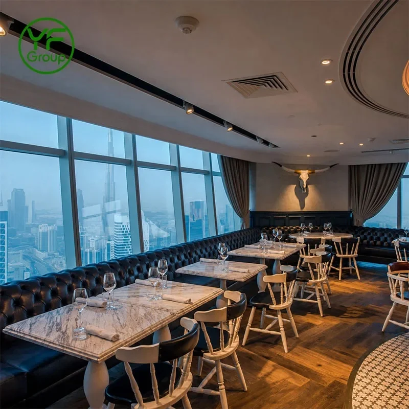 Direct Factory Sale Comfortable Leather Table and Chair Set Restaurant Furniture Solid Wood Frame Booth Seating for Hotel Cafe