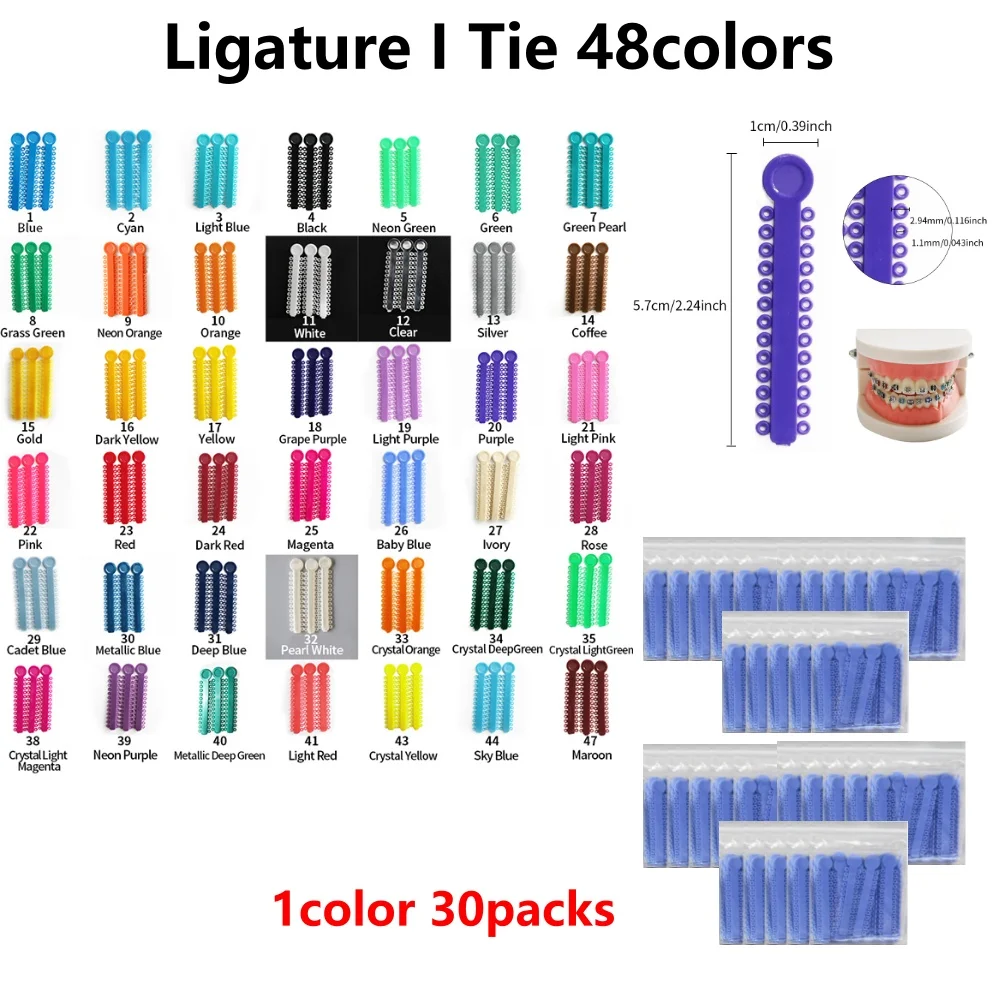 30Packs Orthodontic Dental Ligature Tie I Tie Ligature Rubber Tie 40Sticks/Pack 1040Pcs
