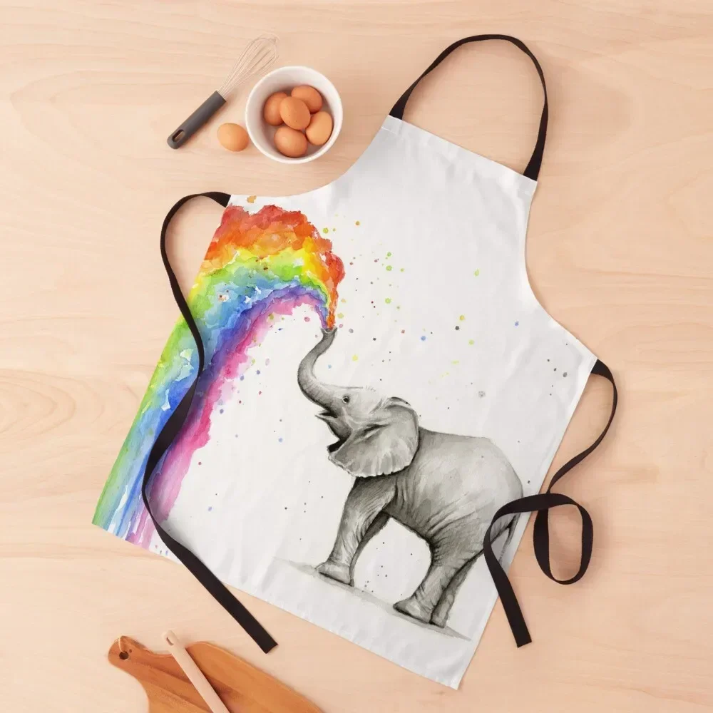 

Baby Elephant Spraying Rainbow Apron Kitchen Man For Cooking home women chefs Apron