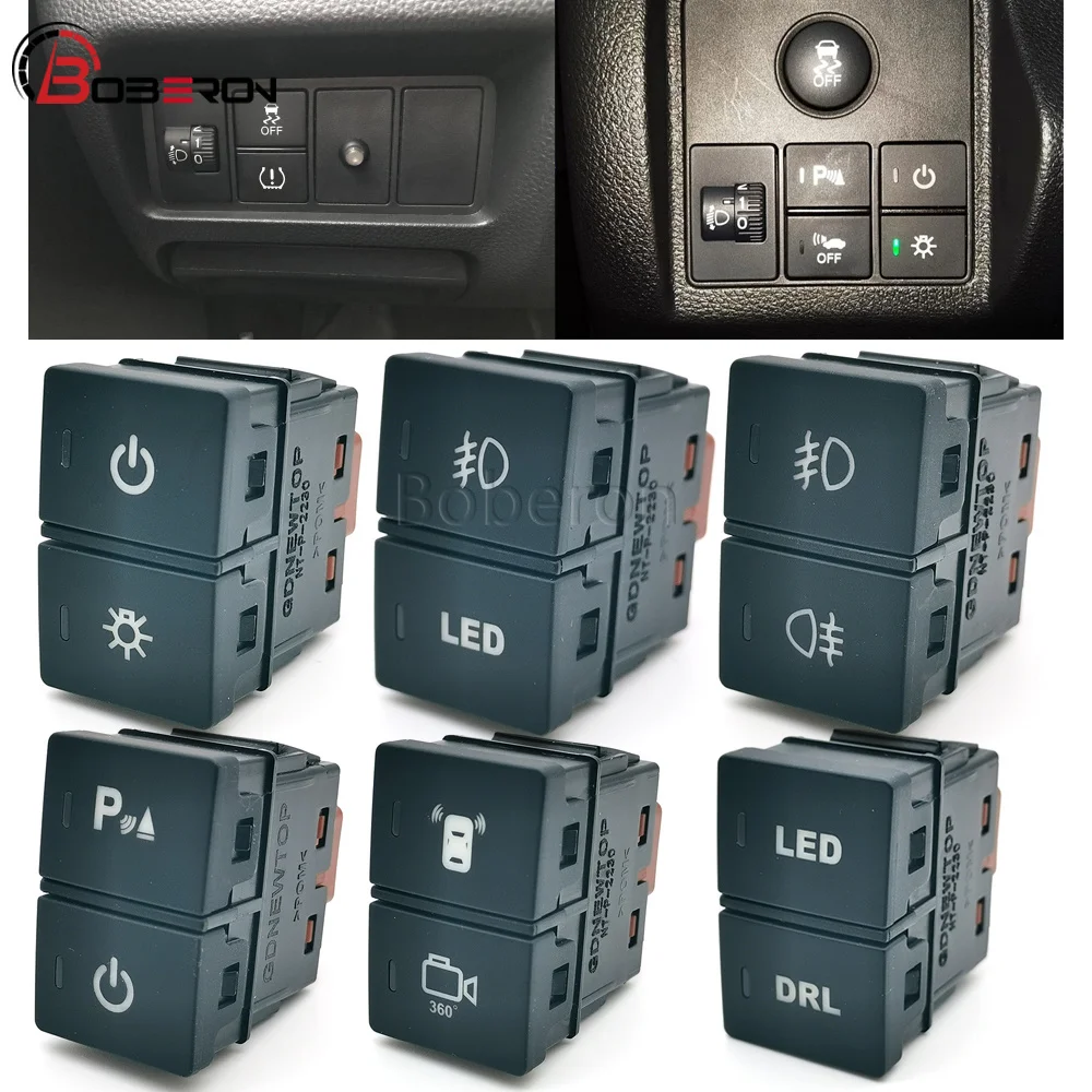 1PC Car LED DRL Front Rear Fog Button Radar Parking Switch with Wire For Honda Accord Civic City HRV CRV AVANCIER 2016-2022