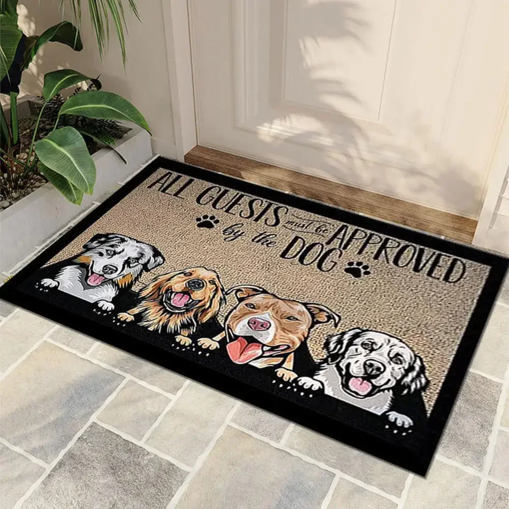 Cute Dog Pattern Door Mat Pet Welcome Rug with Funny Quotes, Non Slip Floor Protector for Home Entrance and Porch