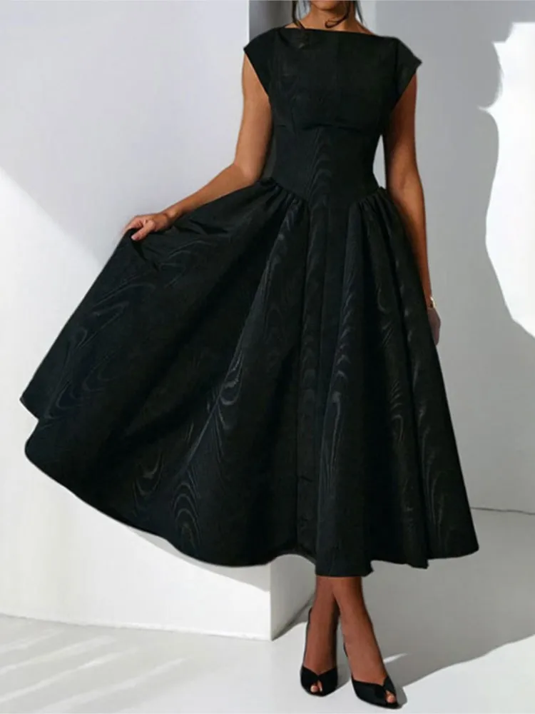 Summer French Fashionable Women's Temperament Solid Color High Waist Sleeveless Back Hollow Dress for Slimming