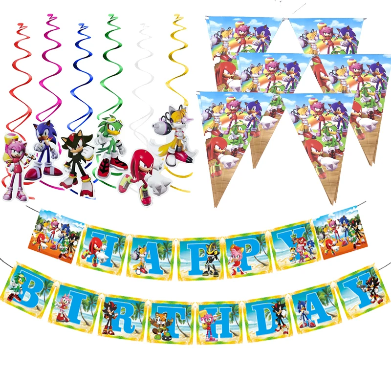 Sonic Banner the Hedgehog Toys Party Streamers Happy Birthday Party Favors Tło Baby Shower Supplies Kids Boys Gifts Toys