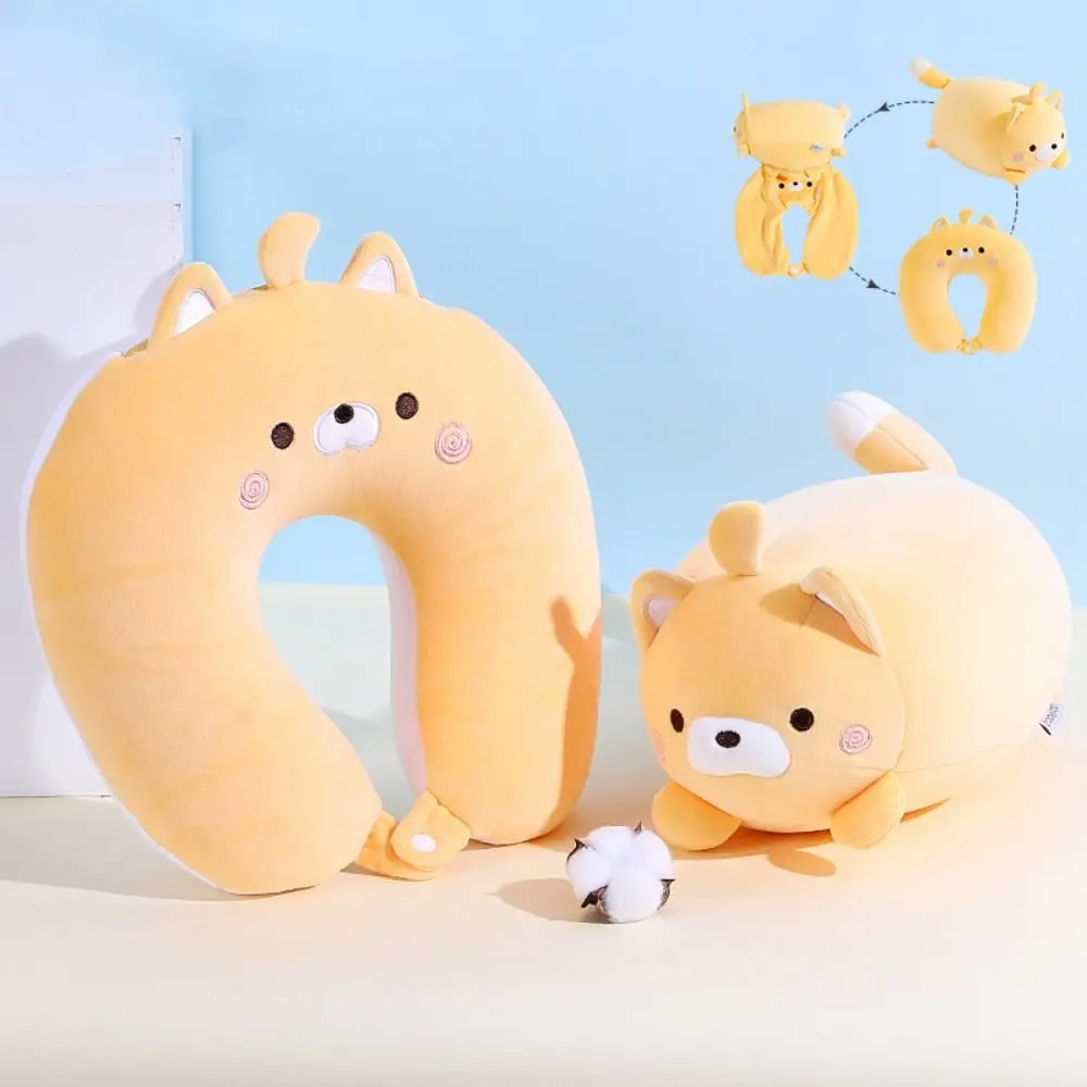 Dual-purpose Deformable Cat U-shaped Pillow Foam Particle Soft Travel Pillow 2 in 1 Skin-friendly Nap Pillow Home Decoration