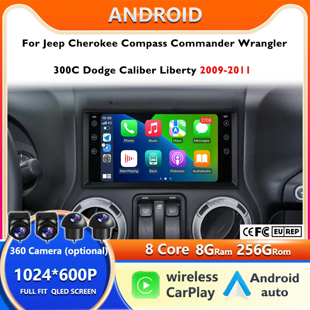 For Jeep Grand Cherokee Commander Wrangler Dodge Patriot Chrysler Journey USB RDSCarplay Android 16 Car Radio Stereo Multimedia