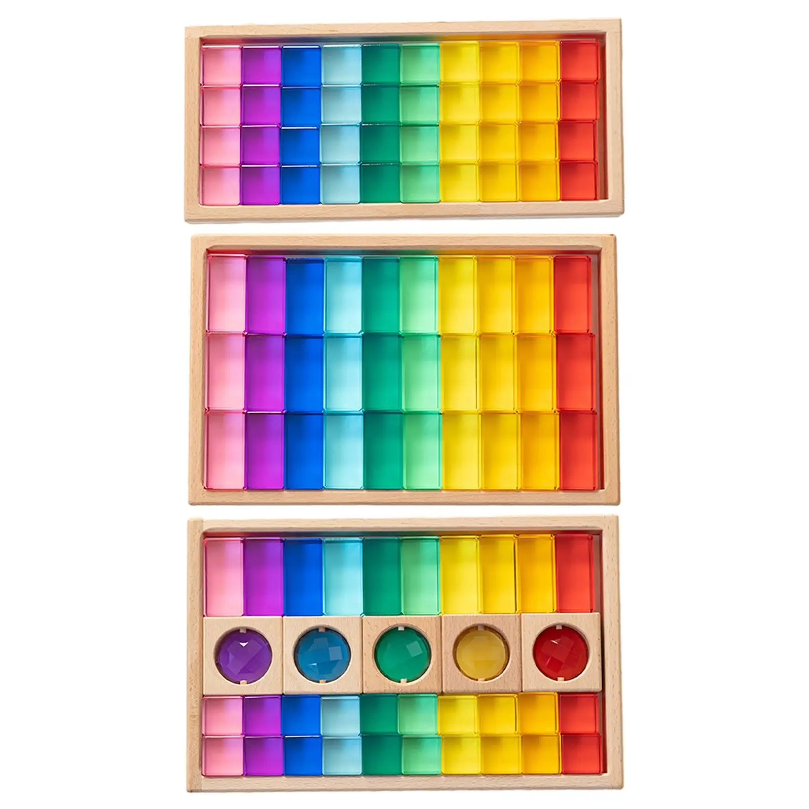 Juego de apilamiento de cubos acrílicos, juego de aprendizaje de Color con caja de almacenamiento de madera, bloques de construcción de arcoíris acrílicos para niños y niñas de 3, 4, 5 y 6 años