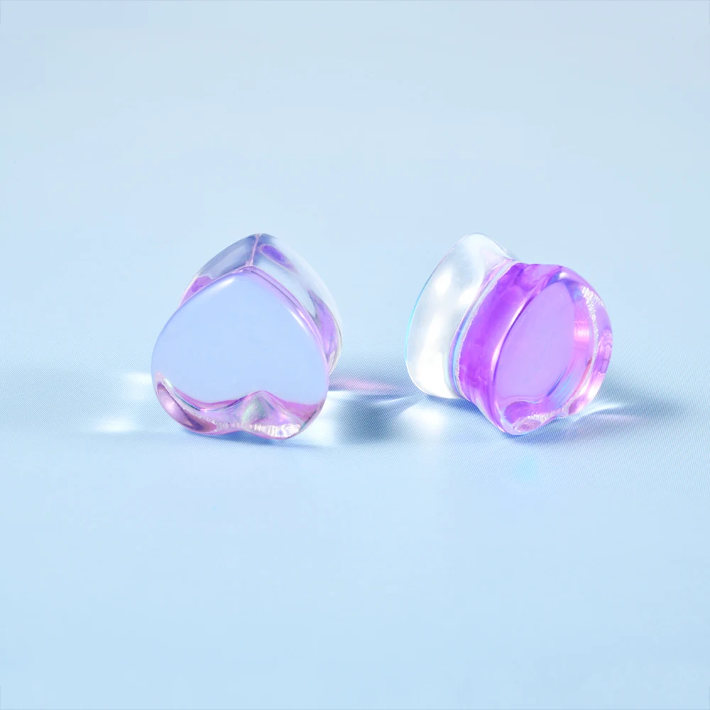 Mode Transparent Solide Rosa Lila Glas Herzförmige Ohr Expander Ohrmuschel Piercing Schmuck Ohr Expansion Artefakt 6-25mm – Detail 22