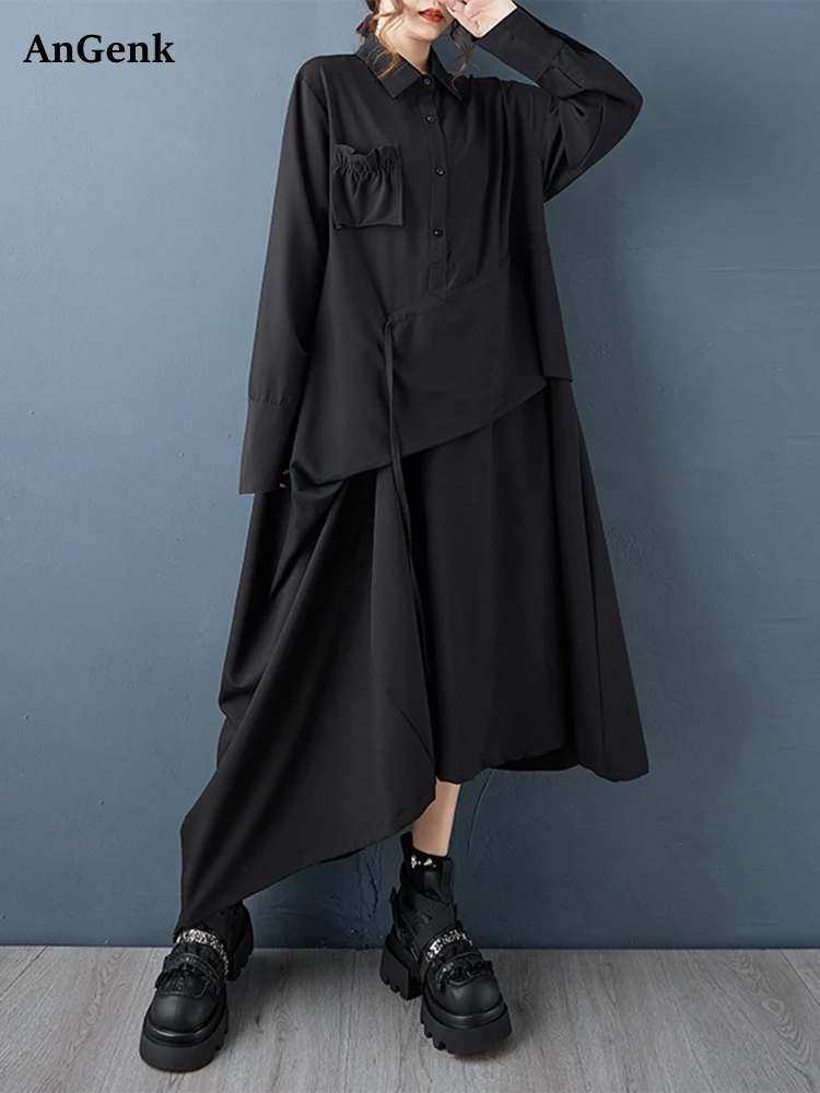 

Irregular Patchwork Oversized Shirt Dresses For Women Spring Autumn New Long Sleeve Loose Casual Long Dress Elegant Clothes 2025