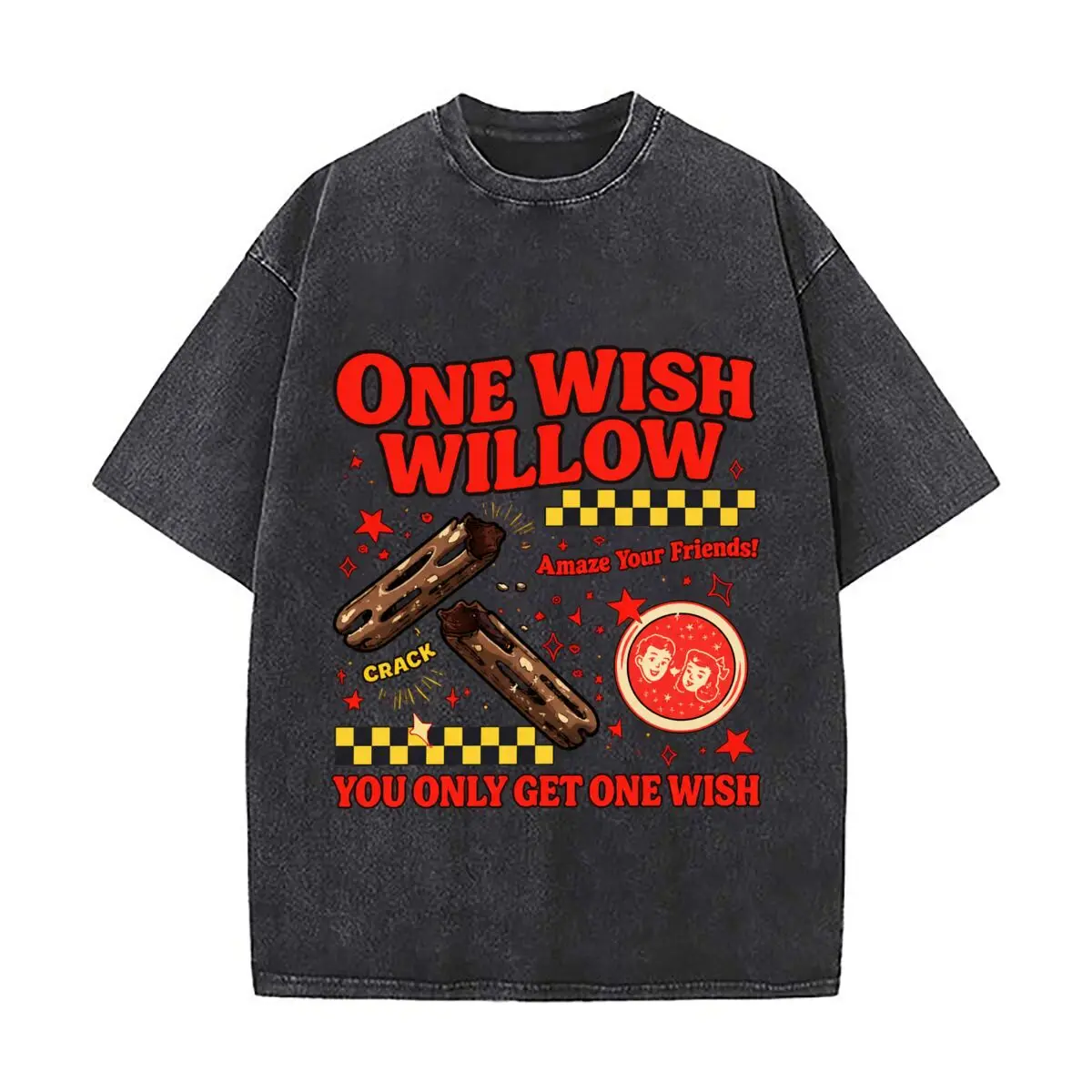 One Wish Willow Amaze Your Friends Crack You Only Get One Wish Distressed Vintage Oversized Streetwear Tops for Coffee Dates