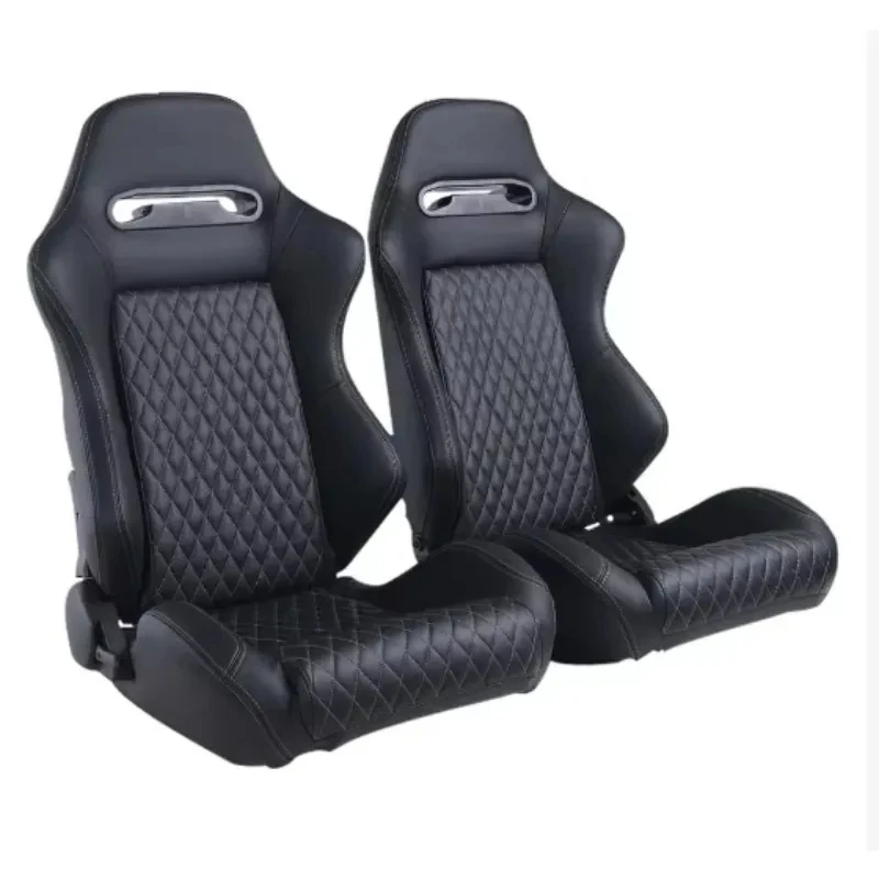 High Quality 1035 Universal Black Suede & Red PVC Leather Sport Seat Single Adjustor Double Rails Racing Car Seats