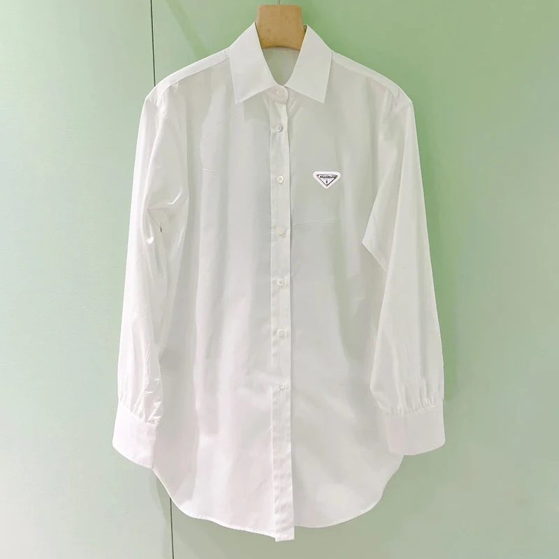 

Casual Loose Long Sve irt Women's Faionable Simple Sle Korean Version Collar Anti-Uv Regular Length Pure Color