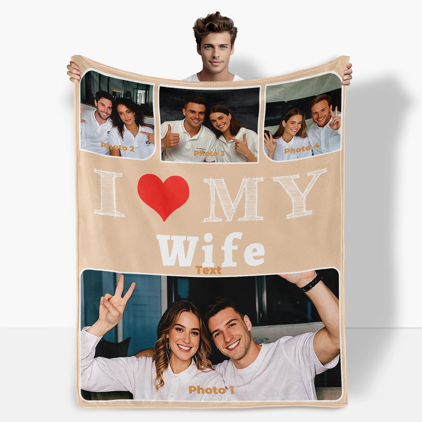 Anpassbar mit 4 Fotos und 1 Text, ewige Decke, ideal für Paare, die wertvolle Momente erfasst, die Inspiration teilen