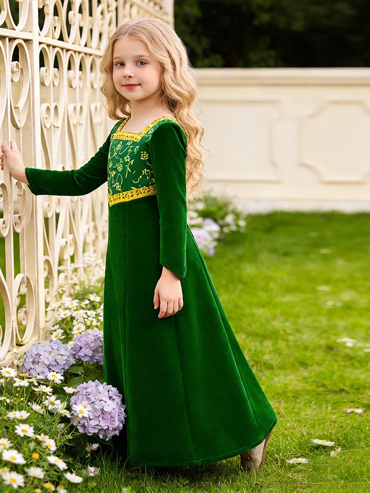 Princess Fiona Role Play Long Sleeve Dress Children's Performance Costume Girls' Long Dress Monster Shrek Halloween Outfit