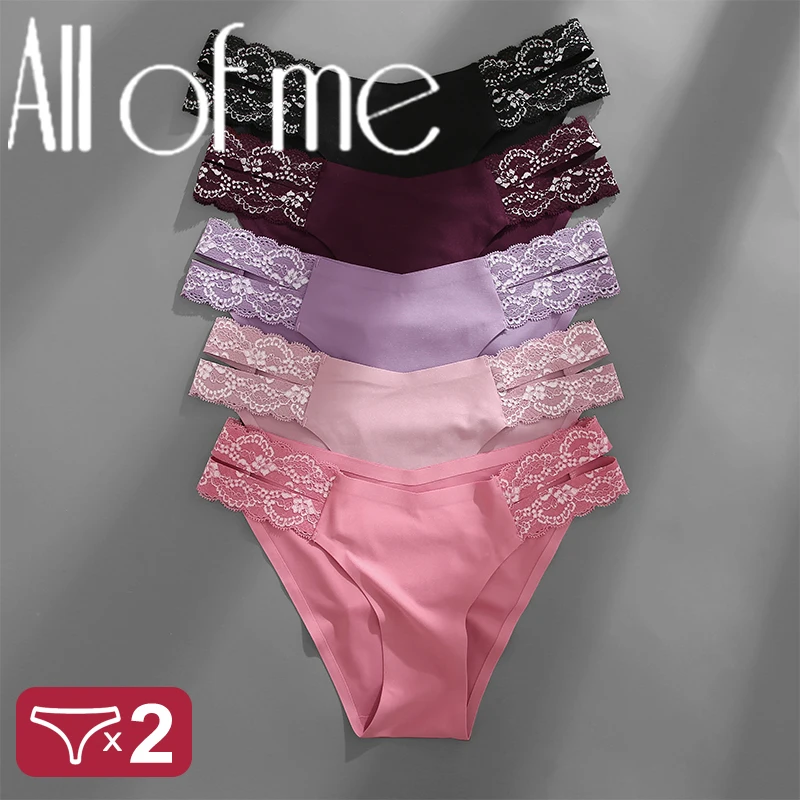 2PCS/Set Women Seamless Underwear Floral Lace Waist Panties Sexy Female Ice Lingerie Finetoo Intimate Underpants Cheekie Briefs