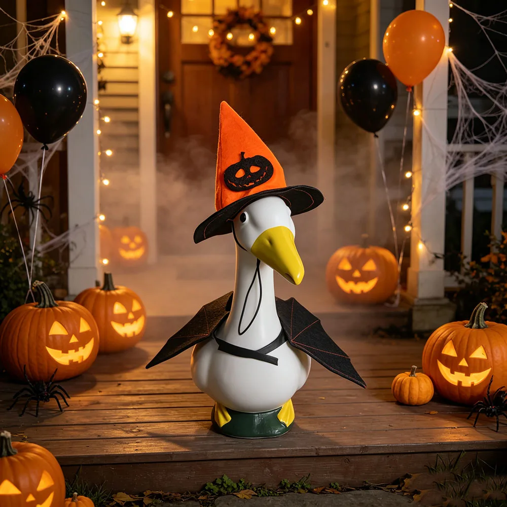 Halloween Porch Goose Outfit, Bat Wing Costume and Hat, 23 Inch fits standard 23-inch statues, goose statue not included