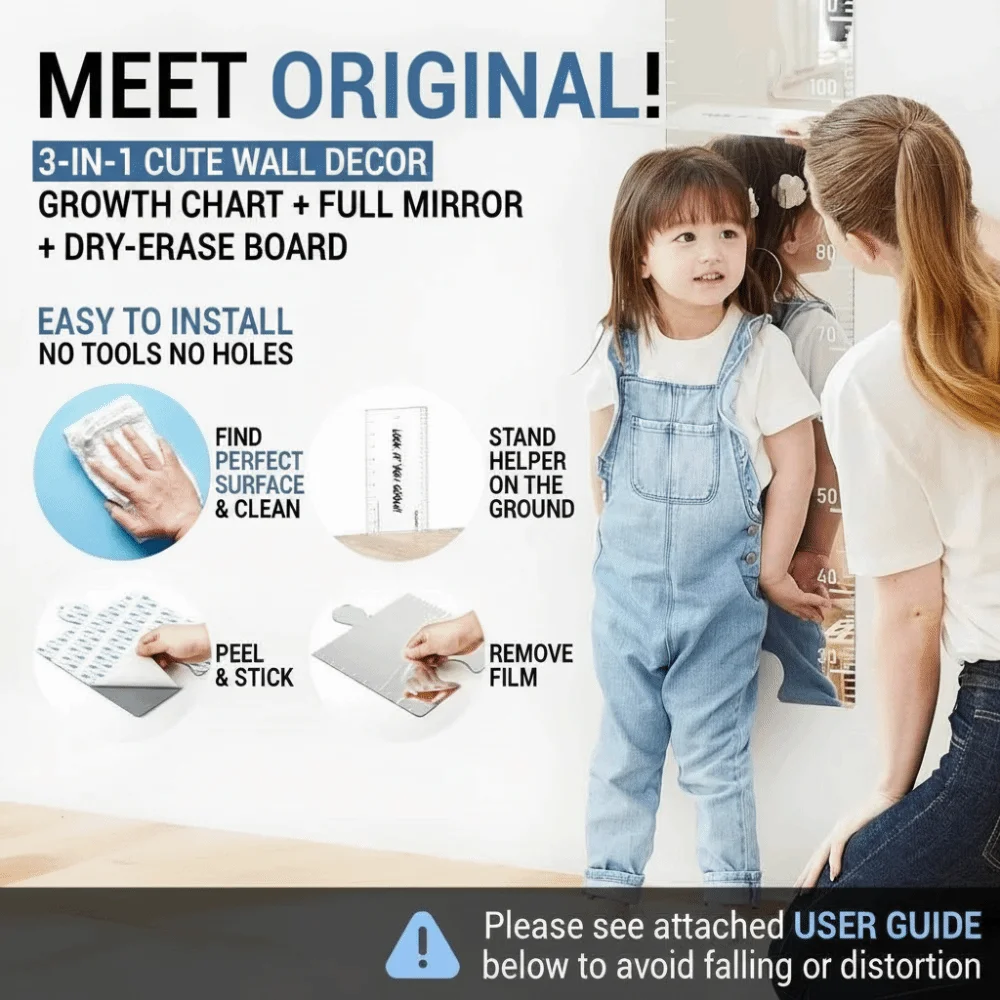 

Acrylic Puzzle Mirror Growth Chart Firm Secure Paste Foldable Design Mirrored Growth Chart Wall Decoration Full Body Mirror