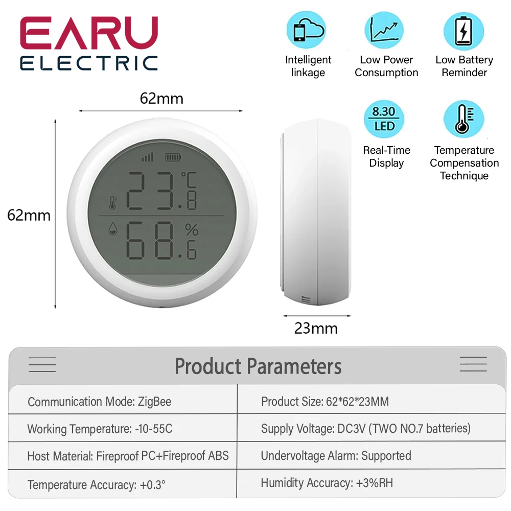 Tuya Smart Home ZigBee Temperature And Humidity Radiator Sensor With LED Screen Works With Google Assistant and Tuya Zigbee Hub