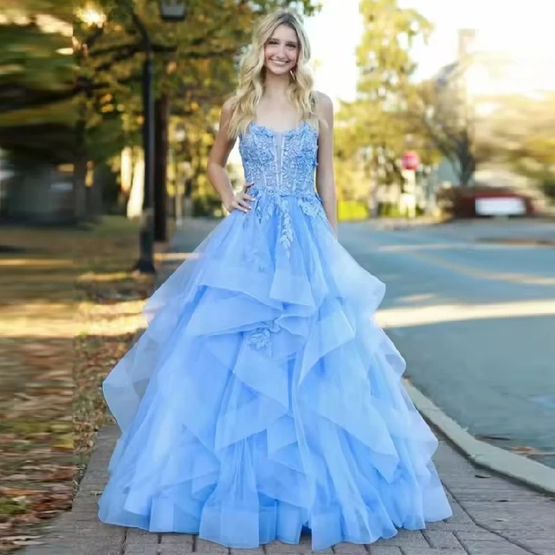 

Women Evening Dress Sky Blue Party Dress Luxury Elegant Sleeveless Custom Made Prom Dresses Luxury Line A Ball Gowns 2025