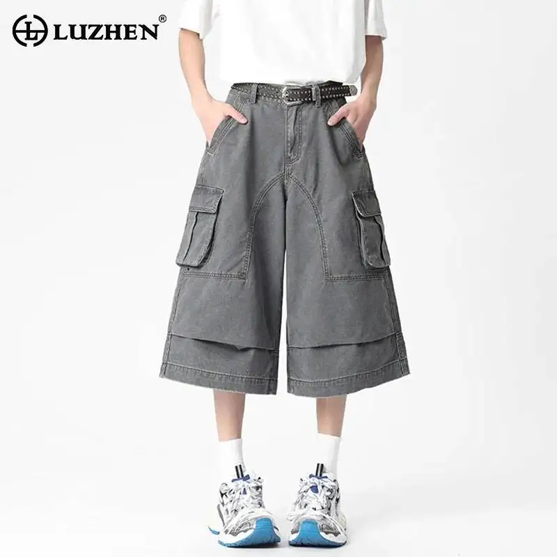 LUZHEN 2026 Summer Solid Color Loose Straight Cropped Trousers Men's Original Multi Pockets Design Stylish Casual Shorts JY6681
