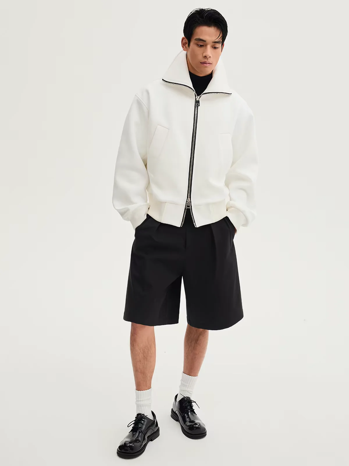 FEIYUTE Shirt Glossy Dark Striped Satin Strap Long Sleeve Hoodie