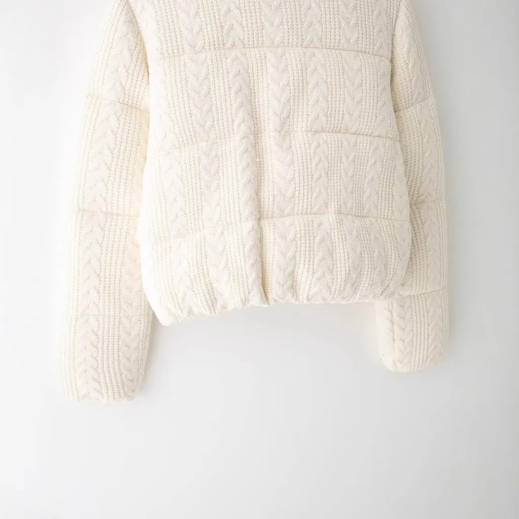 เสื้อแจ็คเก็ตบุผ้าฝ้ายหนานุ่มสำหรับฤดูหนาว คอตั้ง กันลม สีขาว ถักลายขนมปัง สำหรับผู้หญิง แฟชั่นเสื้อคลุม