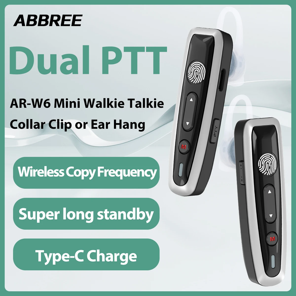 ABBREE AR-W6 Mini Walkie Talkie UHF 400-480MHz Copy Frequency Portable Two Way Radio with Clip Earphones for Restaurants Hotel