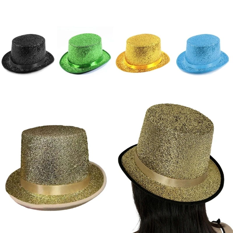 Glitter Top Hat Wide Brim Fedora Hat Carnivals Holiday Top Hat Short Brim Magician Costume for Outdoor Gatherings