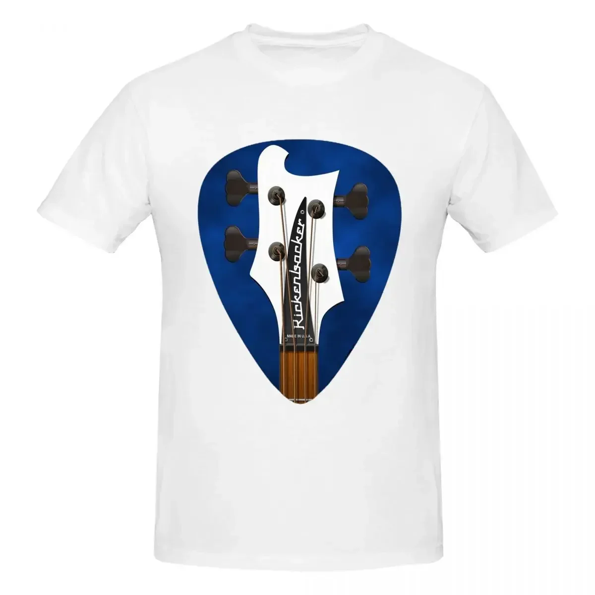 Camiseta de guitarra HEADSTOCK PICK ART - RICKENBACKER 4003 WHITE BASS 100% algodón, camisetas de gran tamaño para hombre, cuello redondo, manga corta