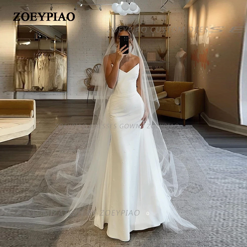 

Elegant Mermaid Bridal Dress For Bride Classic Sweetheart Floor-length Wedding Gown Dress Simple Vestidos De Novia