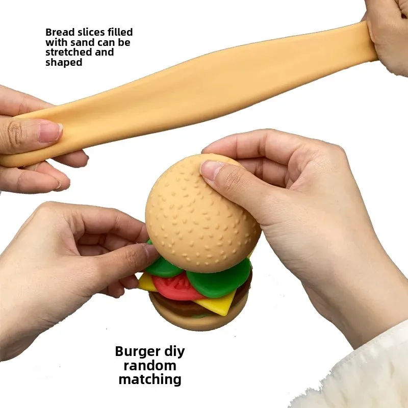 Diy Simulation Burger Squeeze Stress Relief Toy Tpr Combination Child Plaything For Home Use Squeezable Fun Interactive Game