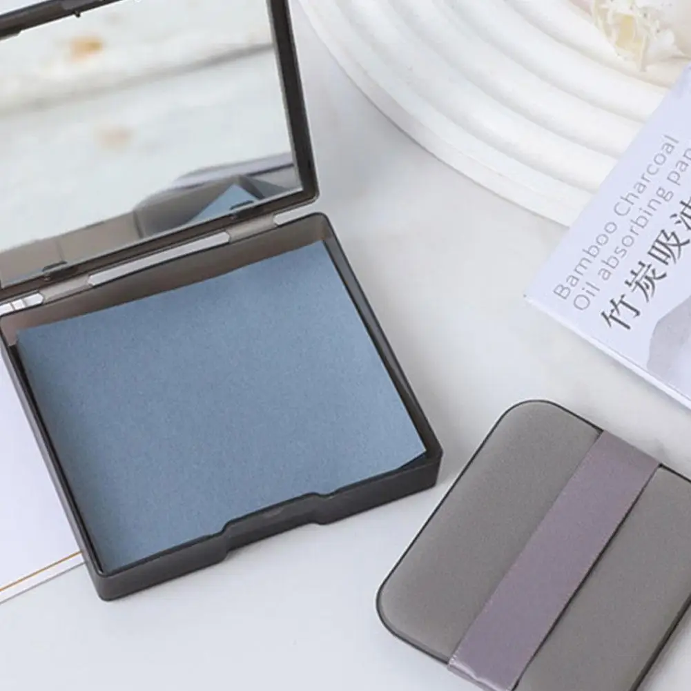 Kertas Penyerap Minyak Wajah Arang Bambu Kotak Penyimpanan Cermin Penyerap Minyak Wajah Portabel Kertas Penyerap Minyak Wajah yang Menyegarkan